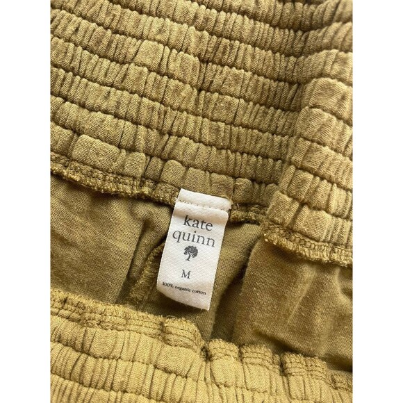 Kate Quinn Wide Rib Lounge Comfy Stretchy Pants Medium Khaki Cropped Smocked - Picture 4 of 4